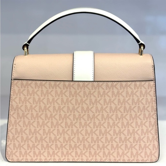 Michael Kors Greenwich Medium Signature Logo Satchel Bag Powder Blush Multi - Picture 5 of 7